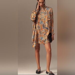 Corey Lynn Calter X Anthropologie long-sleeve printed mini shirt dress Sz. Small